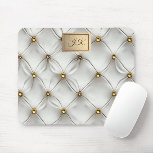 Modern Elegant Wit Leer Tufted Gold Muismat (Met muis)
