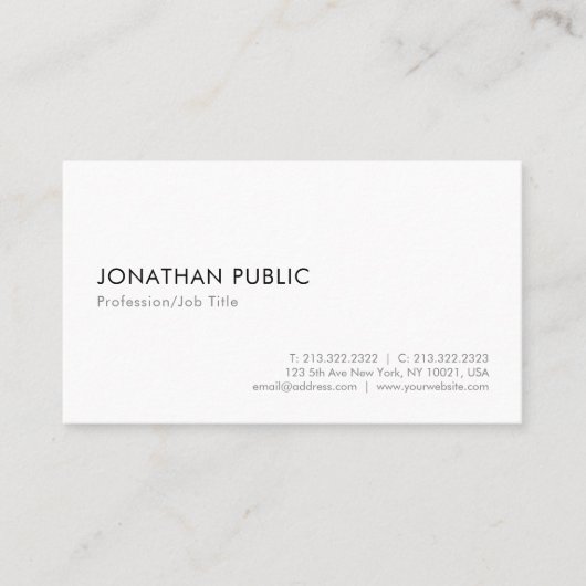 Modern Elegant Wit Minimalistische Eenvoudige Sjab Visitekaartje (Voorkant)