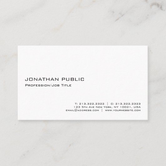 Modern Elegant Wit Professioneel Minimalistisch Visitekaartje (Voorkant)