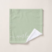 Modern Elegant Wit Script Naam Sage Groen Bad Handdoek (Wasdoekje)
