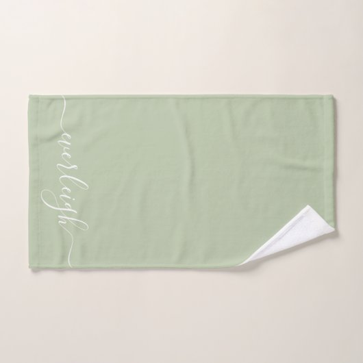 Modern Elegant Wit Script Naam Sage Groen Bad Handdoek (Handdoek)