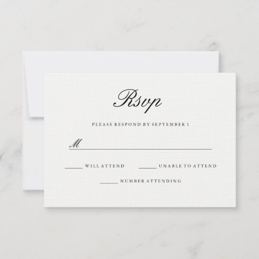 Modern Elegant Wit Zwart Bruiloft RSVP (Voorkant)