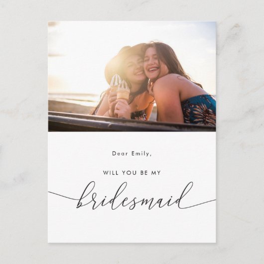 Modern Elegant wordt je mijn bruidsmeisje foto Uitnodiging Briefkaart (Voorkant)