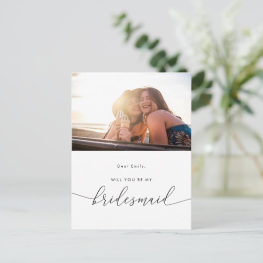 Modern Elegant wordt je mijn bruidsmeisje foto Uitnodiging Briefkaart (Staand voorkant)