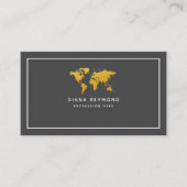 Modern Elegant World Map Dark-Gray Visitekaartje (Voorkant)