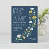 Modern Elegant Yellow Blue Sweeping Floral Wedding Kaart (Staand voorkant)