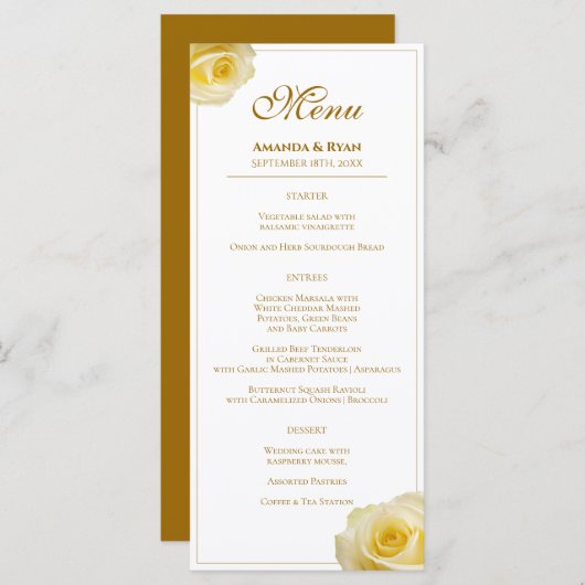 Modern Elegant Yellow Rose Floral Wedding Menu (Voorkant / Achterkant)