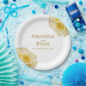 Modern Elegant Yellow Rose Floral Wedding Papieren Bordje (Feest)