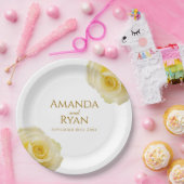 Modern Elegant Yellow Rose Floral Wedding Papieren Bordje (Feest)