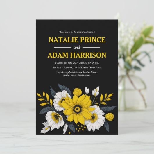 Modern Elegant Yellow White Floral Bouquet Wedding Kaart (Staand voorkant)