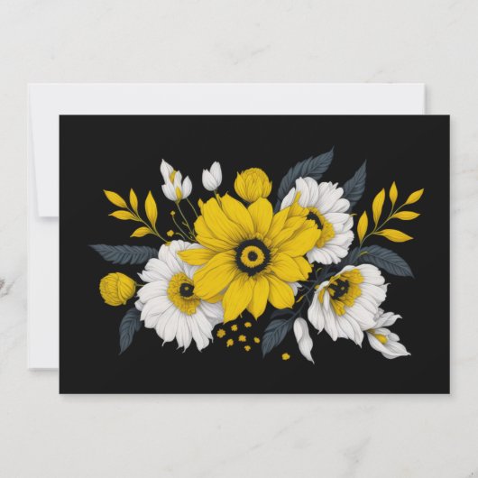 Modern Elegant Yellow White Floral Bouquet Wedding Kaart (Achterkant)