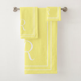 Modern Elegant Yellow & White Monogram Bad Handdoek