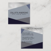 Modern Elegant Zilver Dusty Navy Blauw Geometrisch Vierkante Visitekaartje (Voorkant / Achterkant)