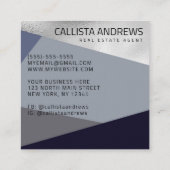 Modern Elegant Zilver Dusty Navy Blauw Geometrisch Vierkante Visitekaartje (Achterkant)