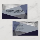 Modern Elegant Zilver Dusty Navy Blauw Geometrisch Visitekaartje (Voorkant / Achterkant)