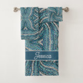 Modern Elegant Zilver Grijs Turquoise Blauw Swirl Bad Handdoek (Insitu)