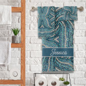 Modern Elegant Zilver Grijs Turquoise Blauw Swirl Bad Handdoek