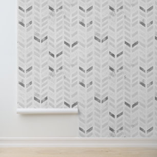 Modern Elegant Zilver Grijs Wit Geschilderd Chevro Behang