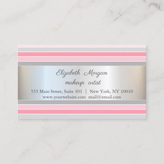 Modern Elegant, zilver, Striped Loyalty Kaart (Achterkant)