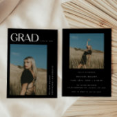 Modern Elegant Zwart 2-foto Graduation Party Kaart