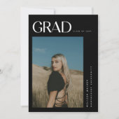 Modern Elegant Zwart 2-foto Graduation Party Kaart (Voorkant)