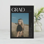 Modern Elegant Zwart 2-foto Graduation Party Kaart (Staand voorkant)