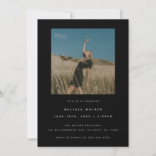 Modern Elegant Zwart 2-foto Graduation Party Kaart (Achterkant)