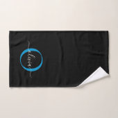 Modern Elegant Zwart Blauw Monogram Script Naam Bad Handdoek (Handdoek)