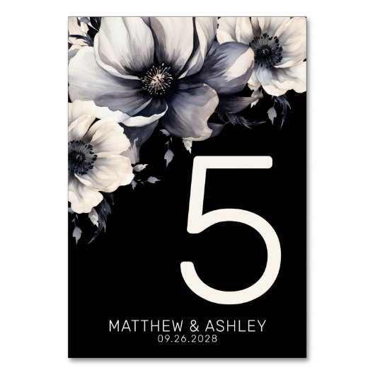 Modern Elegant Zwart Bloemen Bruiloft Kaart (Achterkant)