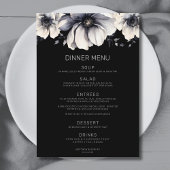 Modern Elegant Zwart Bloemen Bruiloft Menu
