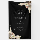 Modern, elegant, zwart boho bruiloft spandoek (Verticaal)