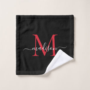 Modern Elegant Zwart Bourgondisch Rood Monogram Sc Washandje