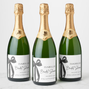 Modern Elegant Zwart Bow Ribbon Vrijgezellenfeest Sparkling Wijnetiket