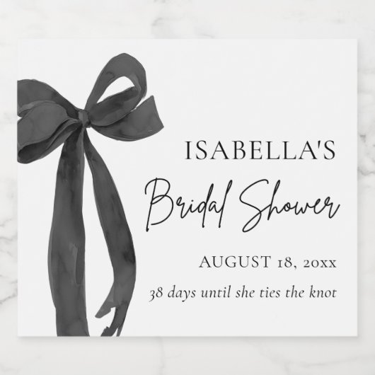 Modern Elegant Zwart Bow Ribbon Vrijgezellenfeest Sparkling Wijnetiket (Enkel label)