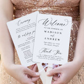 Modern Elegant Zwart Calligrafie Huwelijksprogramm Handwaaier