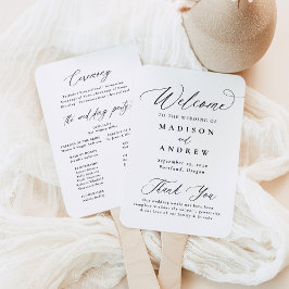 Modern Elegant Zwart Calligrafie Huwelijksprogramm Handwaaier