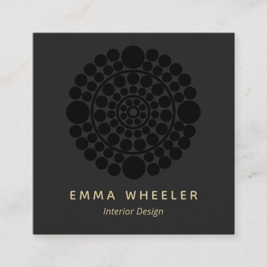 Modern Elegant Zwart Cirkel Motief Interieur Ontwe Vierkante Visitekaartje (Voorkant)
