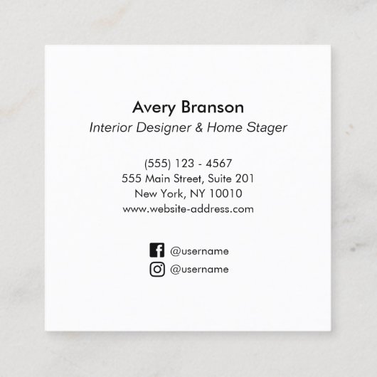 Modern Elegant Zwart Cirkel Motief Interieur Ontwe Vierkante Visitekaartje (Achterkant)