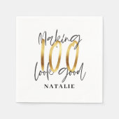 Modern elegant zwart en goud 100e verjaardagsfeest servet (Voorkant)