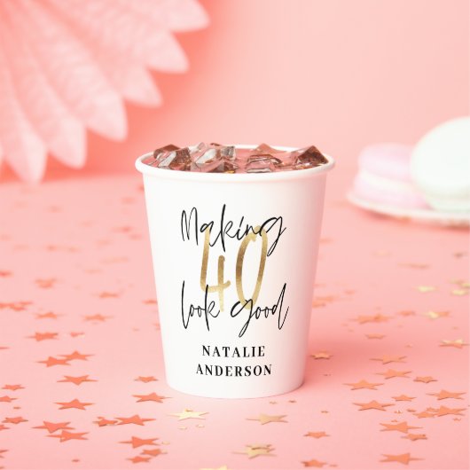 modern elegant zwart en goud 40e verjaardag papieren bekers (Insitu)