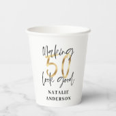 Modern elegant zwart en goud 50ste verjaardagsfees papieren bekers (Achterkant)
