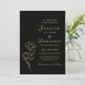 Modern Elegant zwart en goud Bloemen bruiloft Kaart (Staand voorkant)