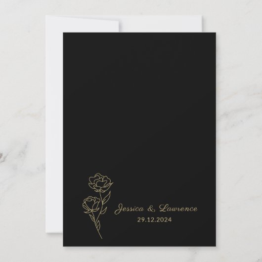 Modern Elegant zwart en goud Bloemen bruiloft Kaart (Achterkant)