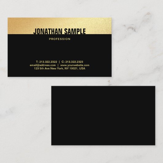 Modern Elegant Zwart en Goud Creatieve Sjabloon Visitekaartje (Voorkant / Achterkant)