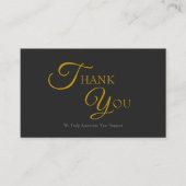 Modern Elegant Zwart en Goud Dank u Kaart Visitekaartje (Voorkant)