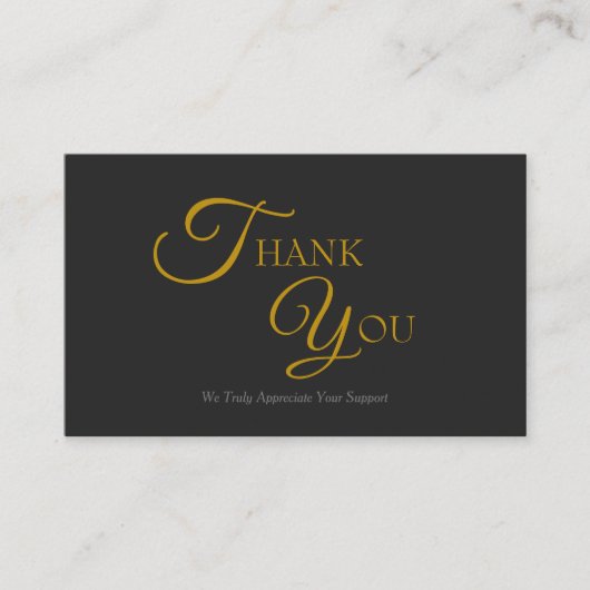 Modern Elegant Zwart en Goud Dank u Kaart Visitekaartje (Voorkant)