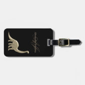 Modern Elegant Zwart en Goud Dinosaur Monogram Bagagelabel (Voorkant horizontaal)