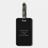 Modern Elegant Zwart en Goud Dinosaur Monogram Bagagelabel (Achterkant verticaal)