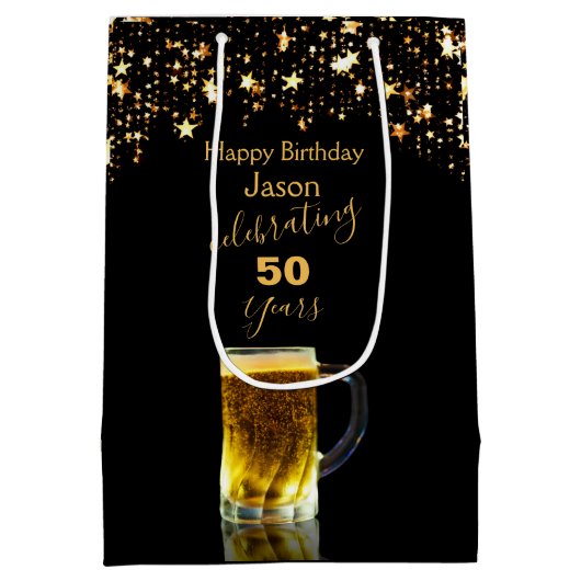 Modern Elegant Zwart en Goud Glitter Medium Cadeauzakje (Achterkant)