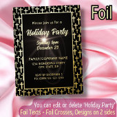 Modern Elegant Zwart en Goud Kruist Script Font Folie Uitnodiging Briefkaart